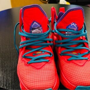 LeBron James Red and Teal Athletic Shoes